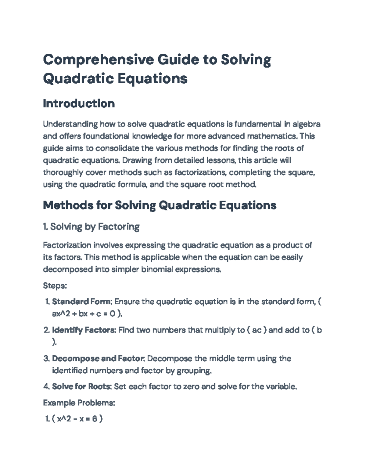 Comprehensive Guide to Solving Quadratic Equations (MATH101 ...