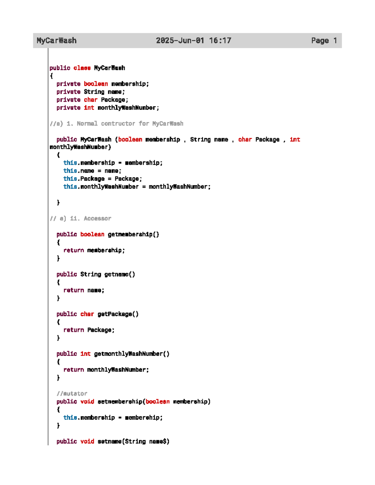 MyCarWash Java Class Implementation and Methods - Studocu