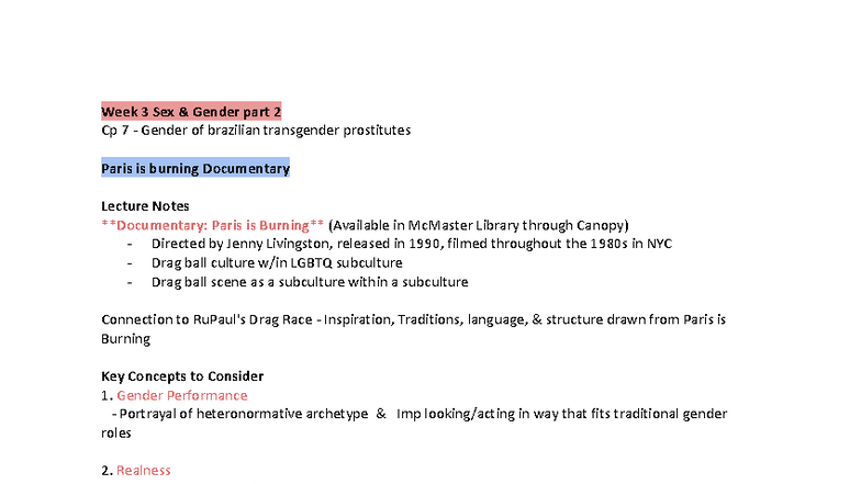 Week 3: Sex & Gender Part 2 - Lecture Notes on Transgender Identities ...