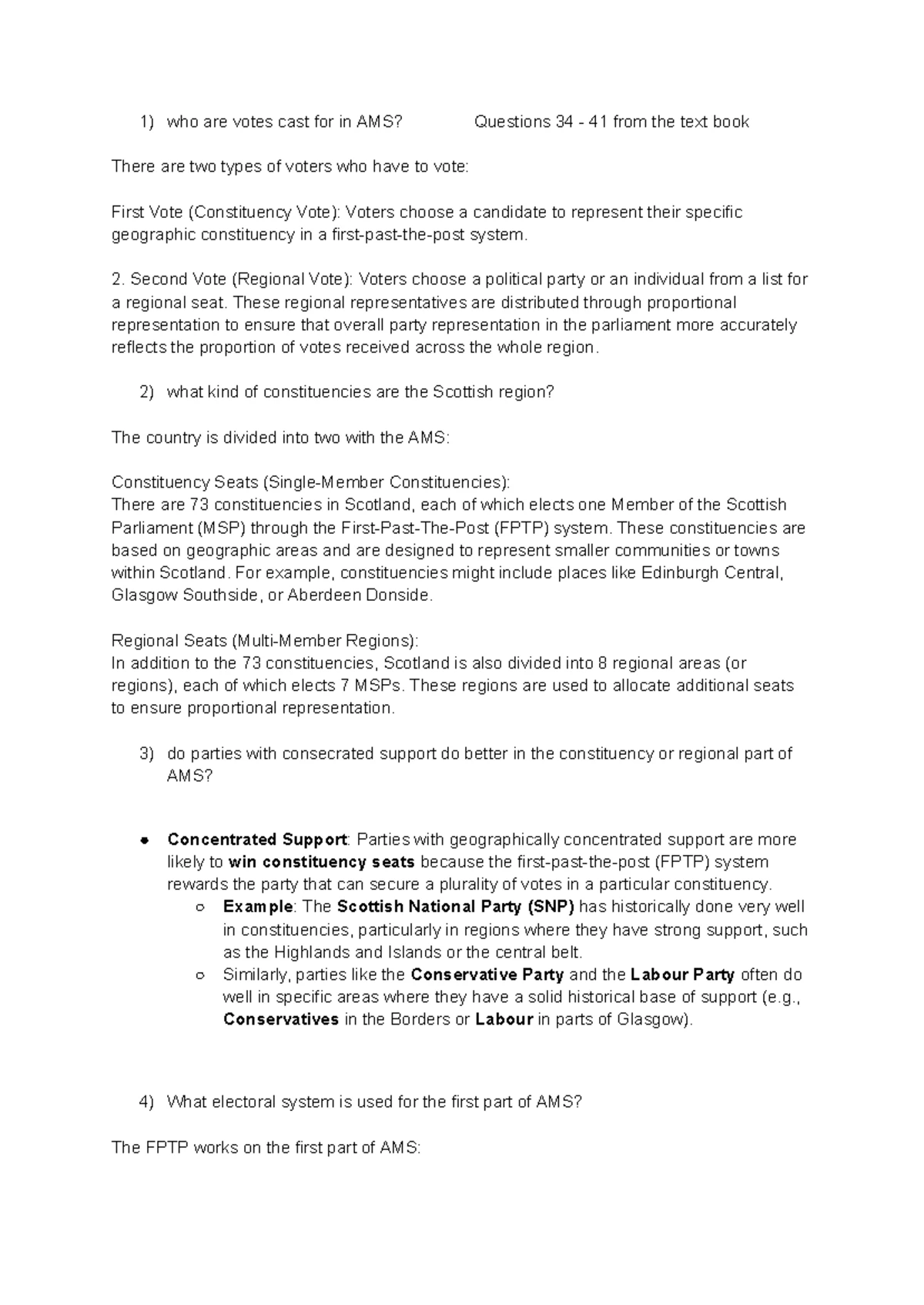 FPTP & AMS: Class Notes on Voting Systems & Political Parties - Studocu