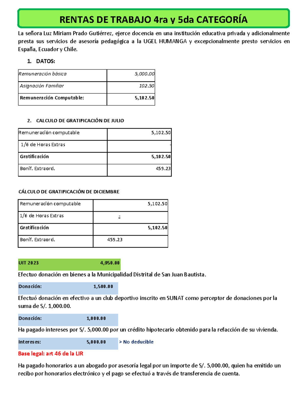 Renta DE 4 Y 5 Categoria - Casos practicos de repaso - La señora Luz ...