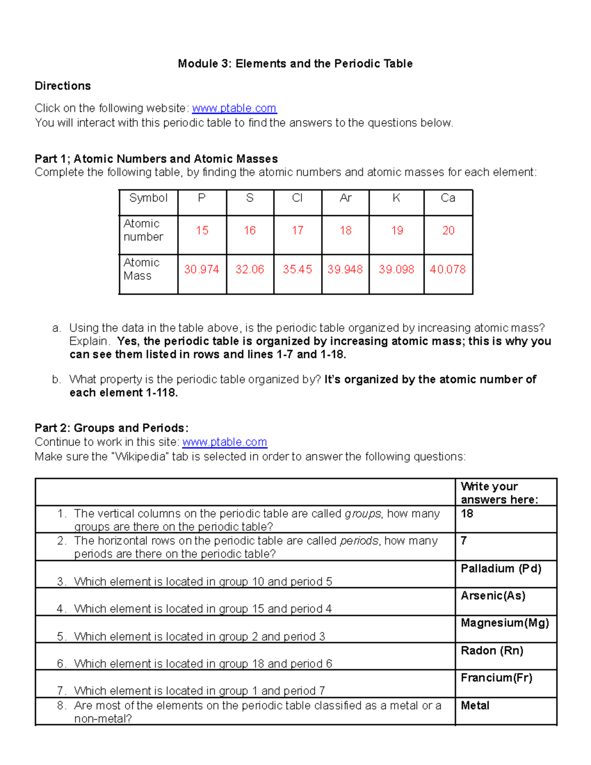 Module 3: Elements & Periodic Table Overview and Trends - Studocu