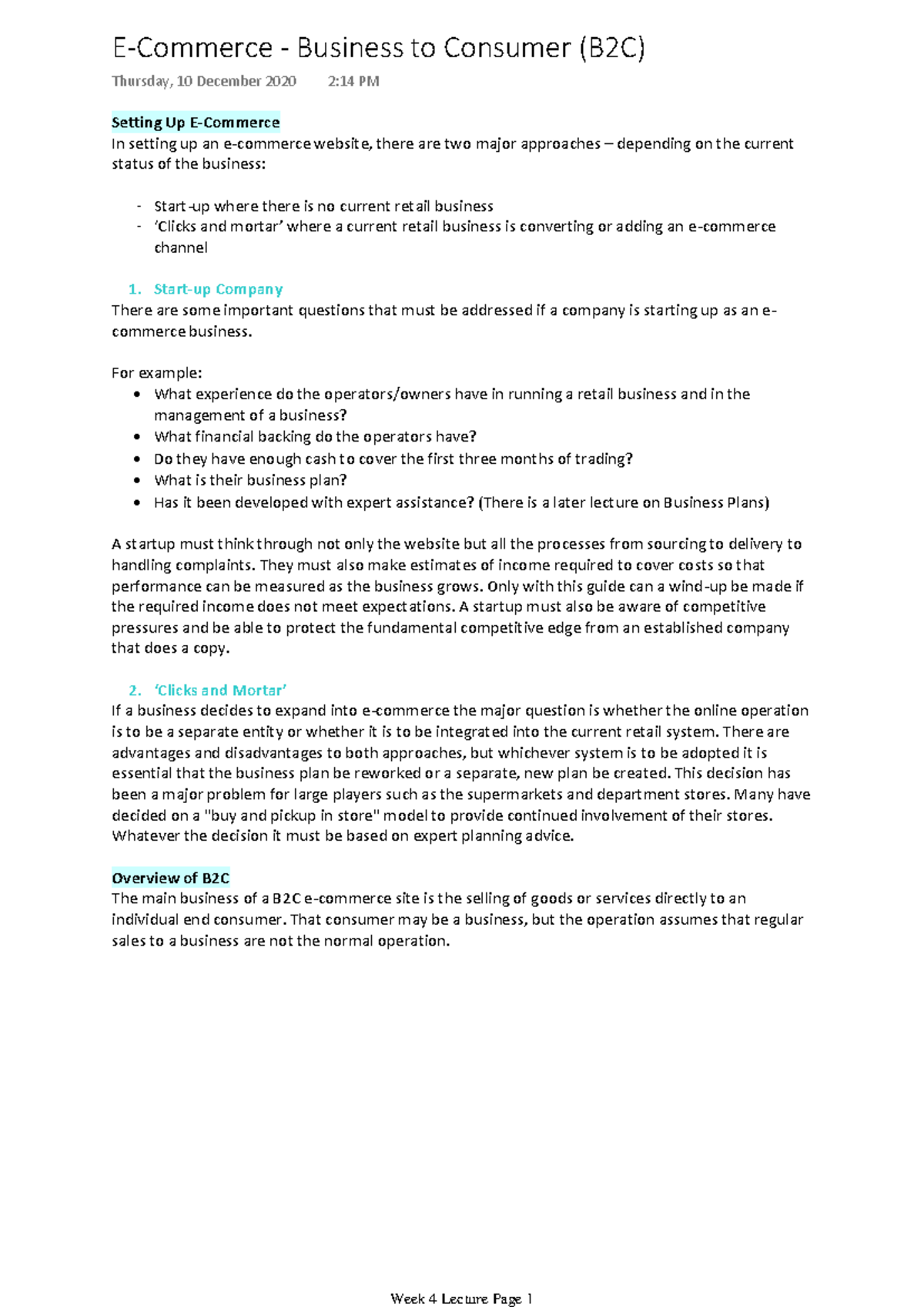 Week 4 Lecture Notes - Setting Up E-Commerce In setting up an e ...