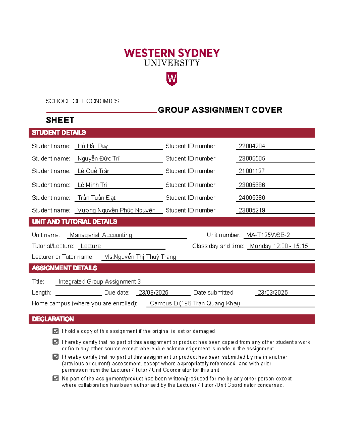 Group 4 Intergrated Group Assignment 3 1 - SCHOOL OF ECONOMICS GROUP ...