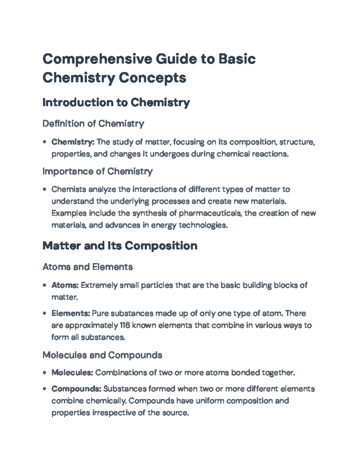 Comprehensive Guide to Basic Chemistry Concepts (CHEM 101 ...