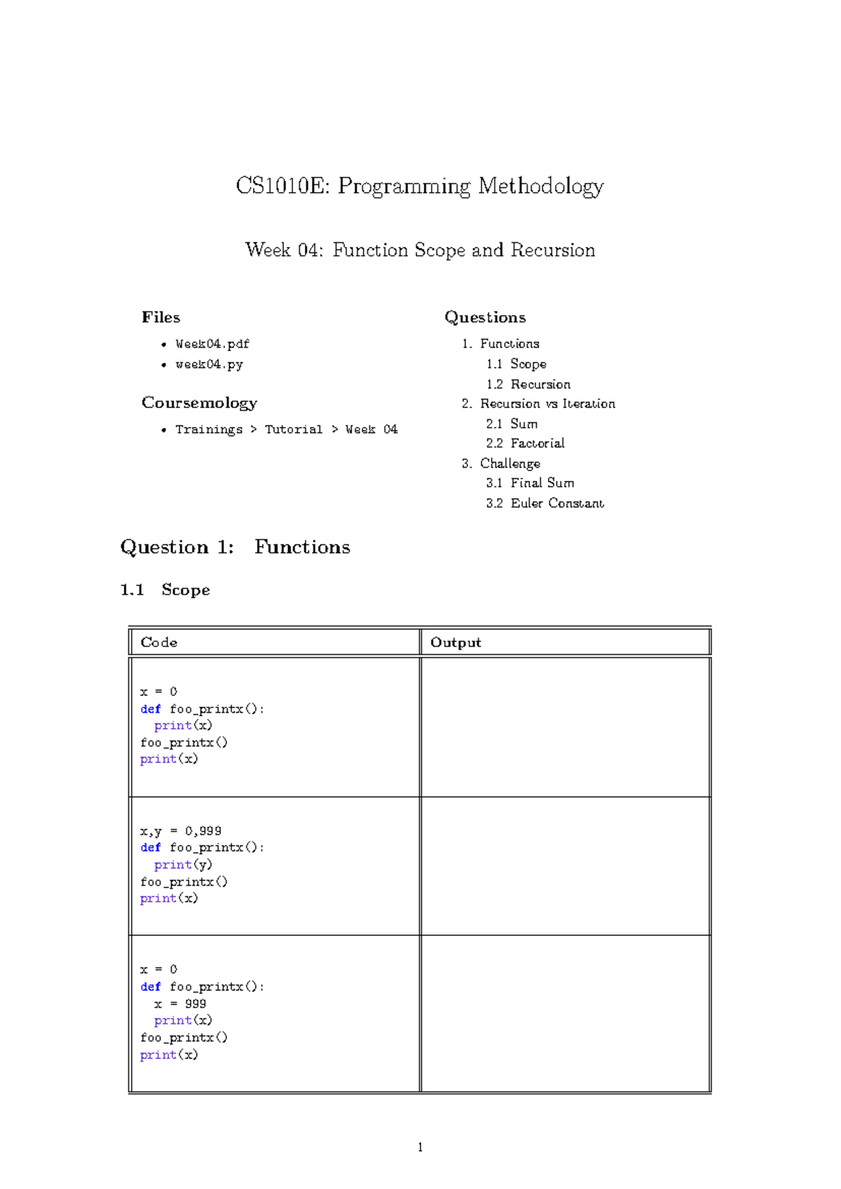 Week04 - Week 4 tutorial - CS1010E: Programming Methodology Week 04 ...