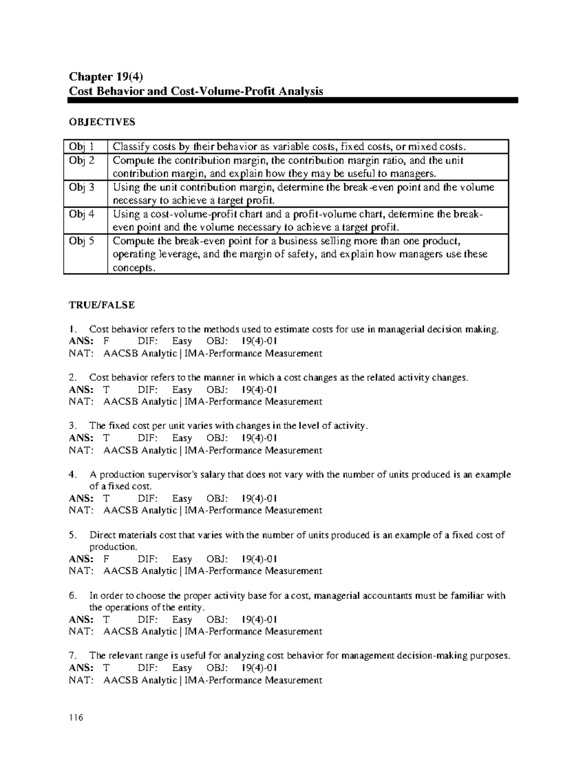 MAS - cvp - 116 Chapter 19(4) Cost Behavior and Cost-Volume-Profit ...
