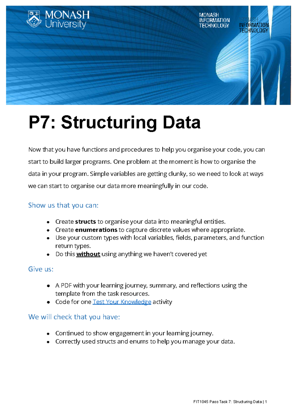 FIT1045 P7: Structuring Data - Task Specification and Guidelines - Studocu