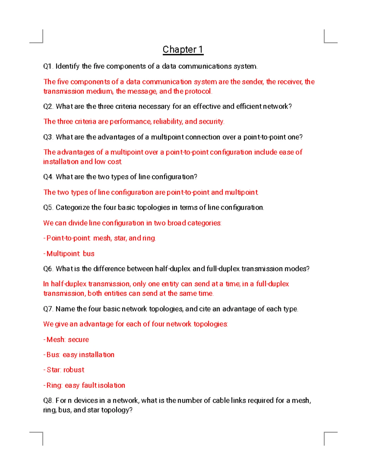 Chapter 1 MCQs - Summary on Data Communications & Networking - Studocu