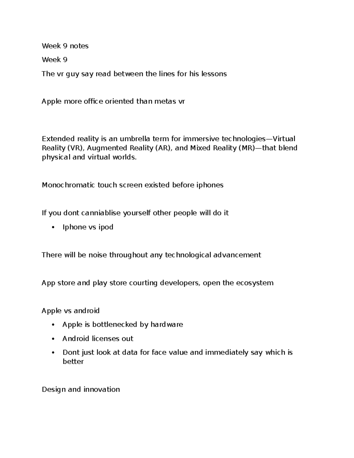 Week 9 Lecture Notes: Exploring VR, AR, and Design Principles - Studocu