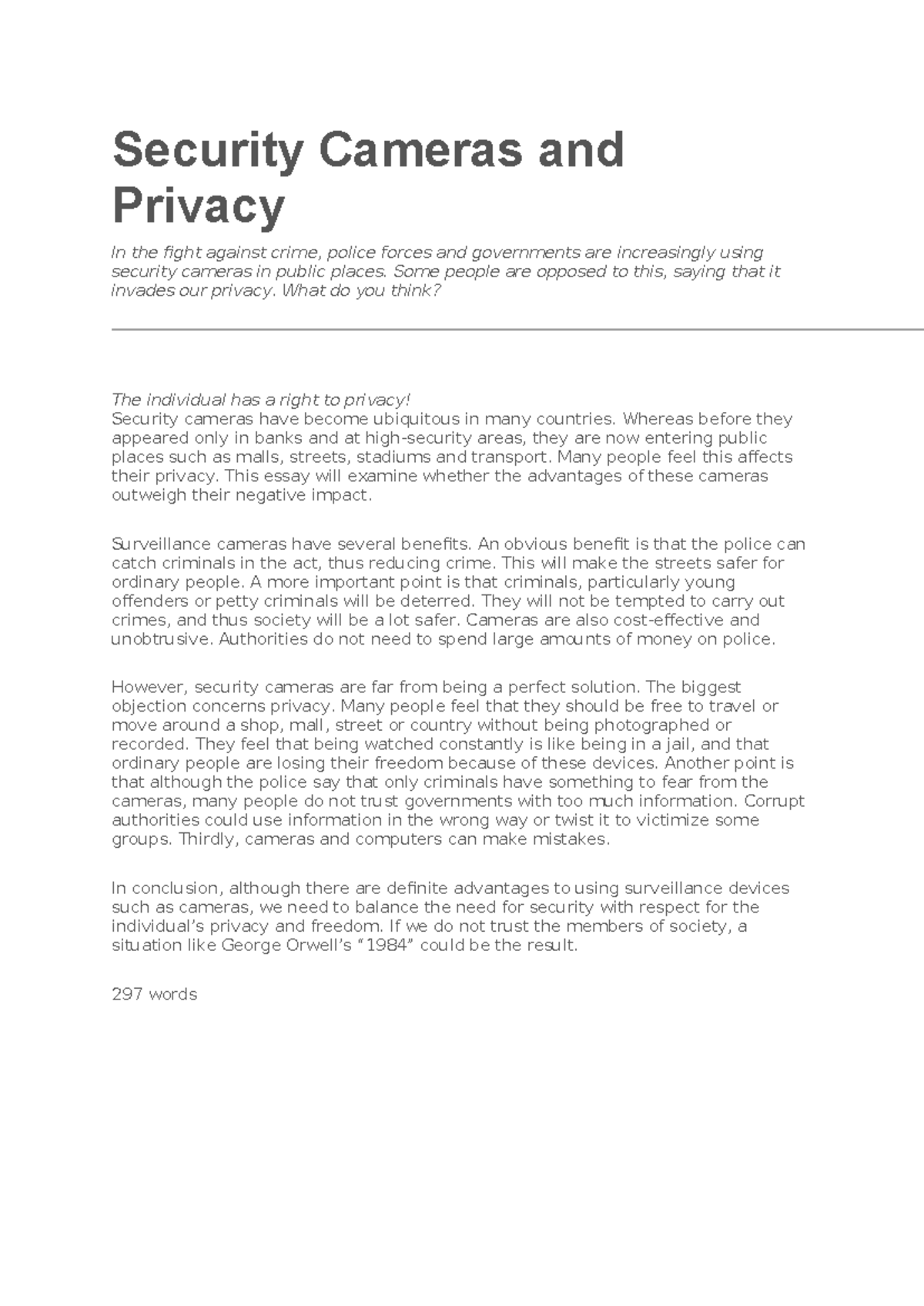 Essay on Security Cameras vs. Privacy Concerns: A Critical Analysis ...