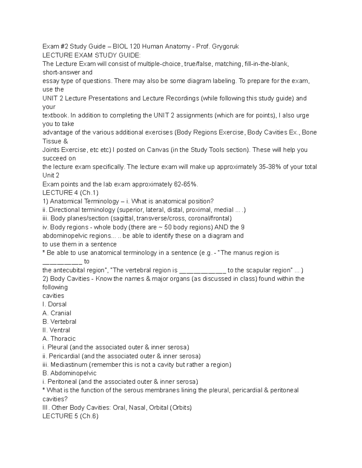 Exam #2 Study Guide – BIOL 120 Human Anatomy - Studocu