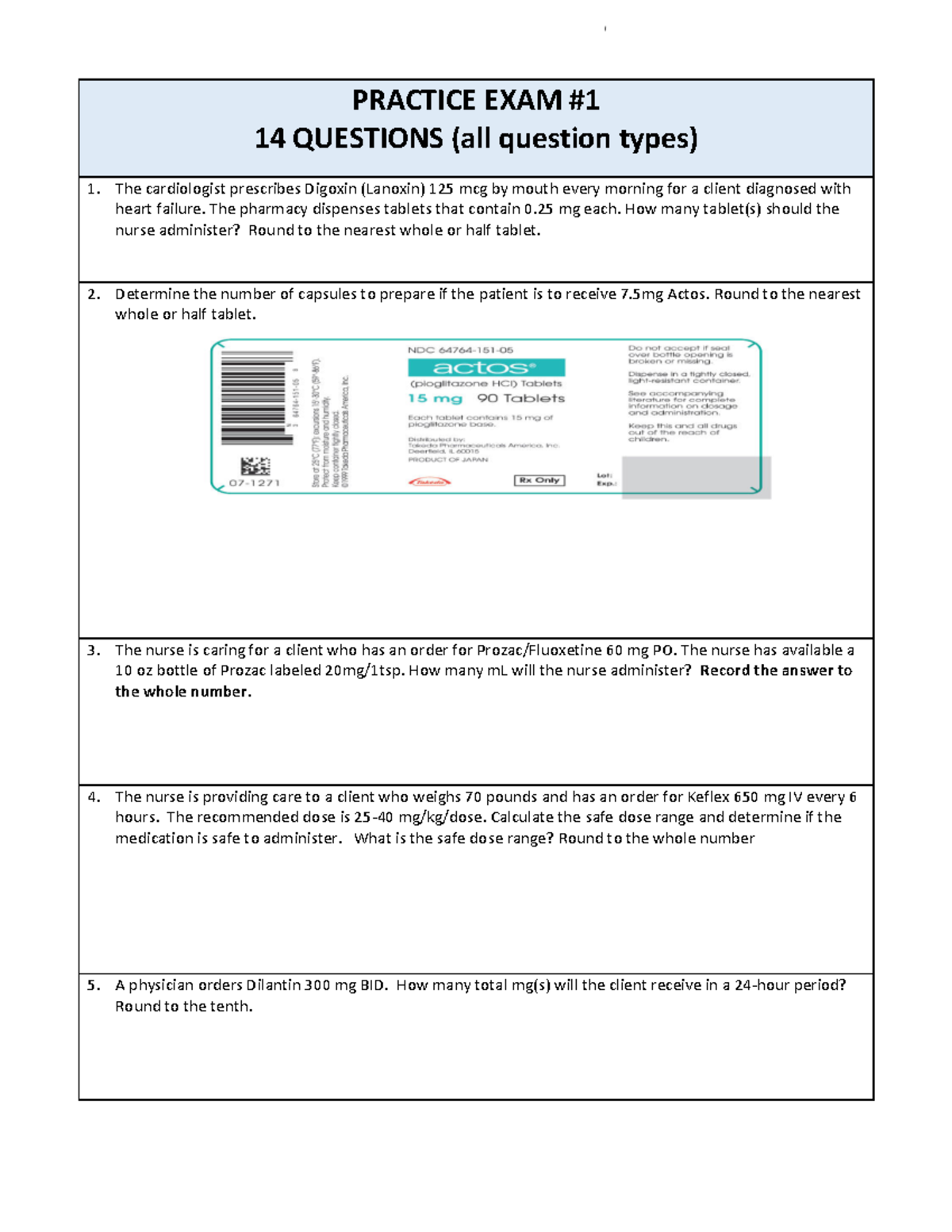MS Dosage Calculation Practice Exam - Practice Exam #1 Questions - Studocu