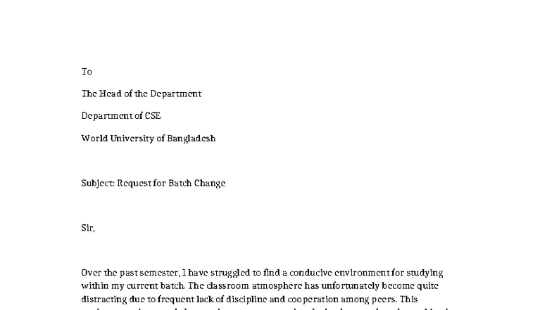 Batch Change Application - CSE Department Request by Maria Benta Sattar ...