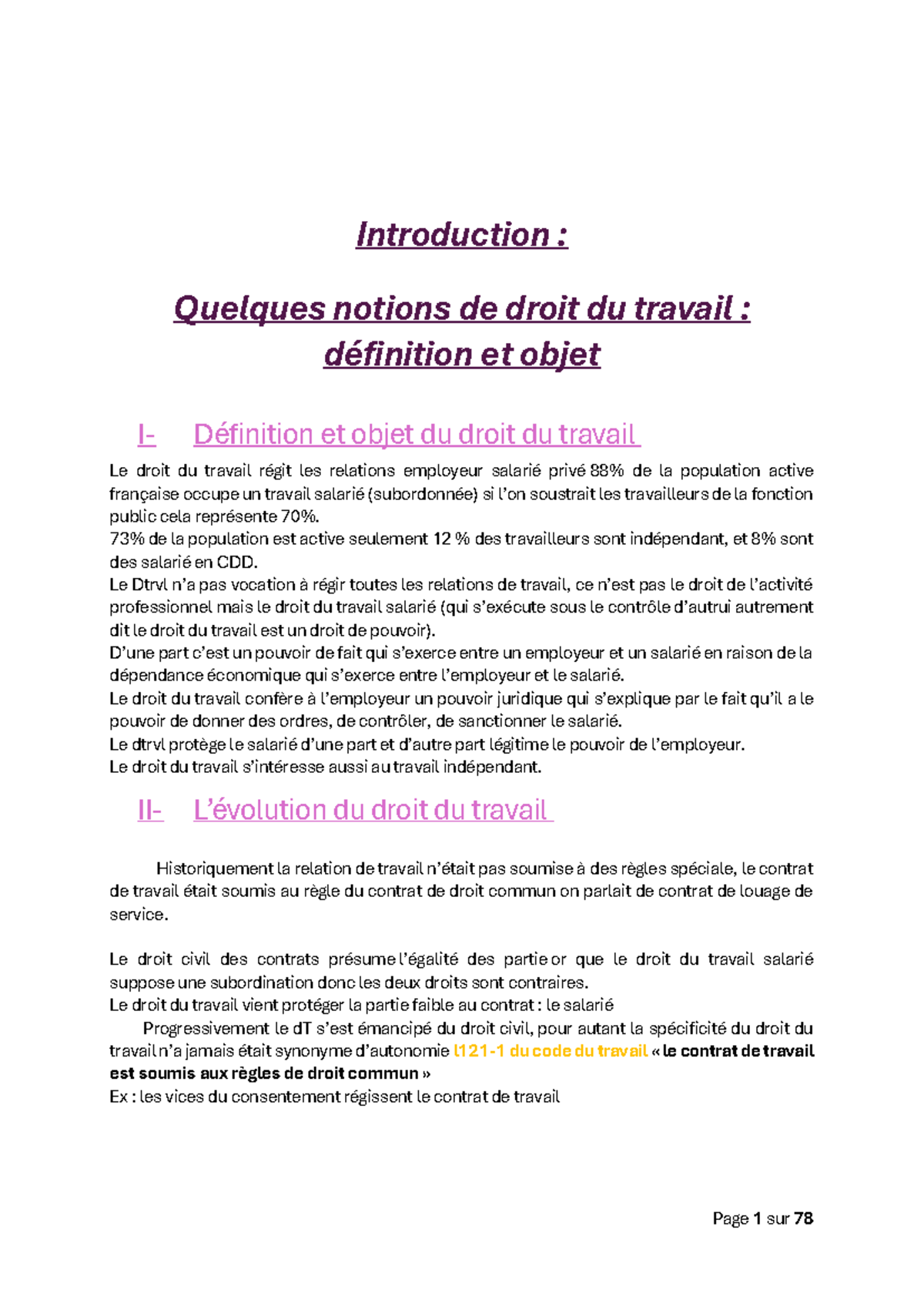Cours de droit du travail - Introduction : Quelques notions de droit du ...
