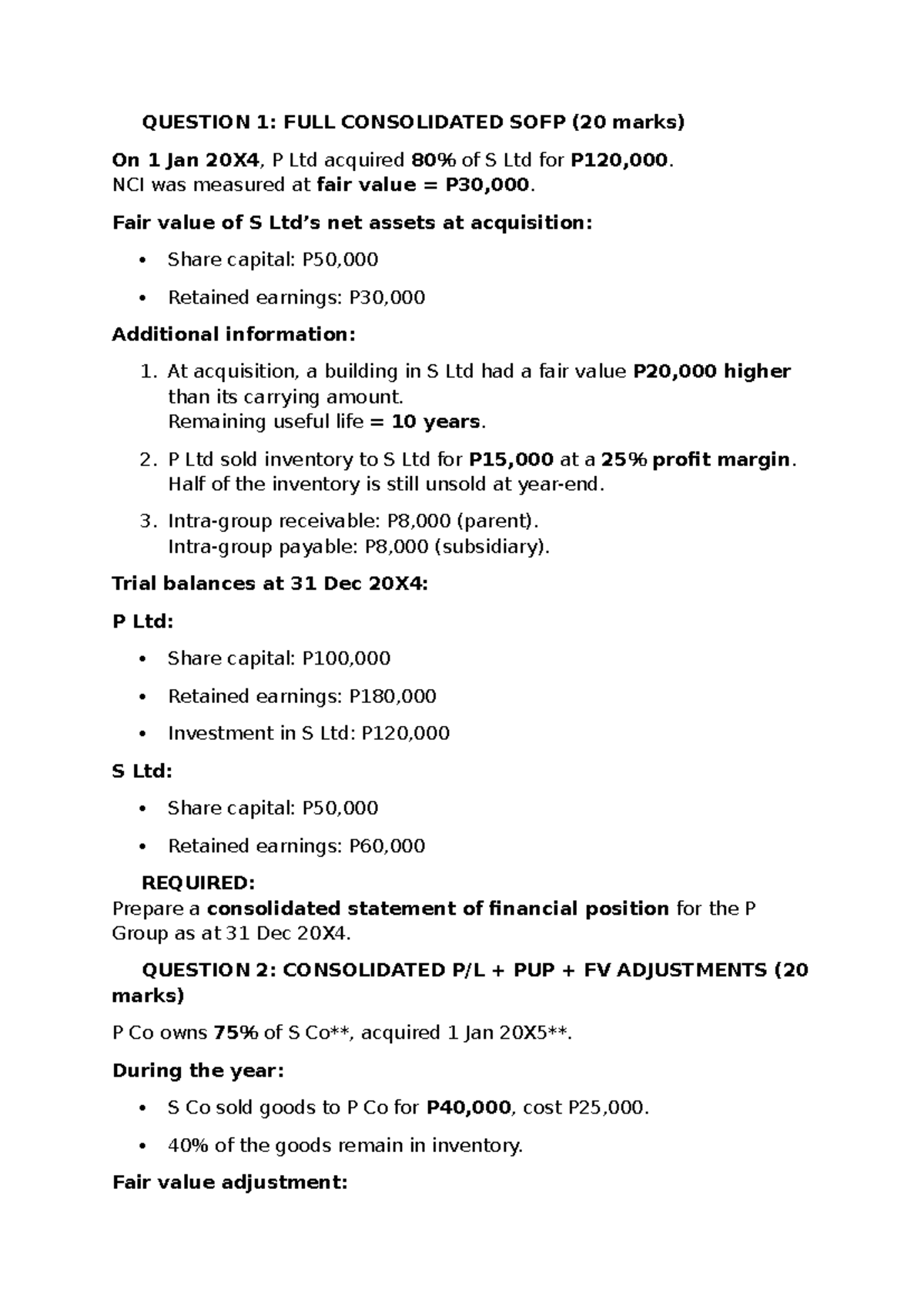 Consolidated SOFP & PUP Adjustments - ACC 101 Final Exam Notes - Studocu