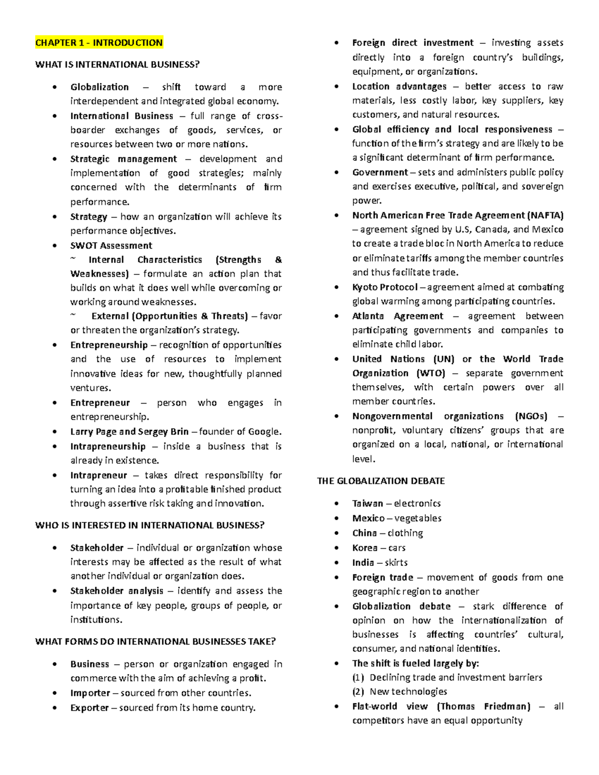 Chapter 1 - Introduction to International Business Concepts - Studocu
