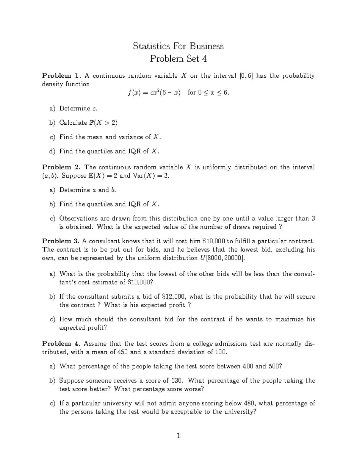 Statistics for Business (SB) Problem Set 4: Exercises and Solutions ...