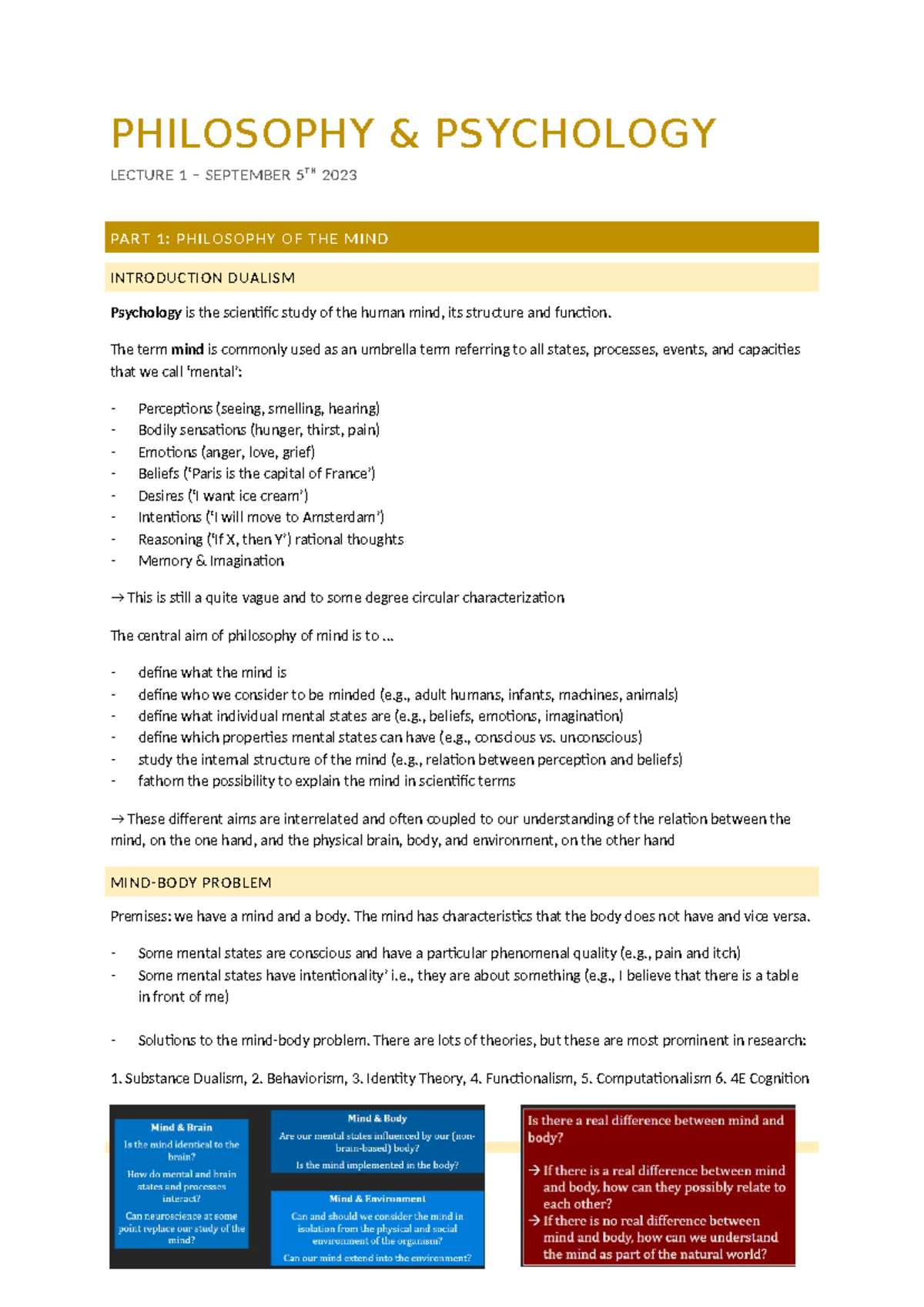 PHIL 101: Lecture Notes on Philosophy of Mind & Psychology Theories ...