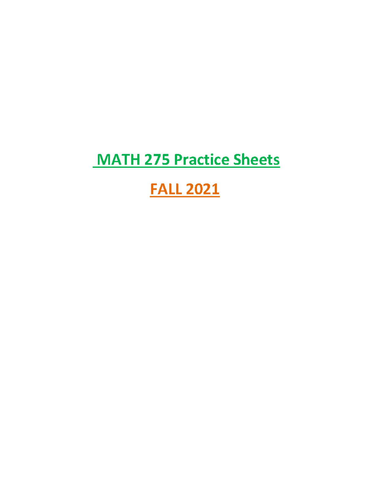 MATH275 Practice Sheets - MATH 275 - UCalgary - Studocu