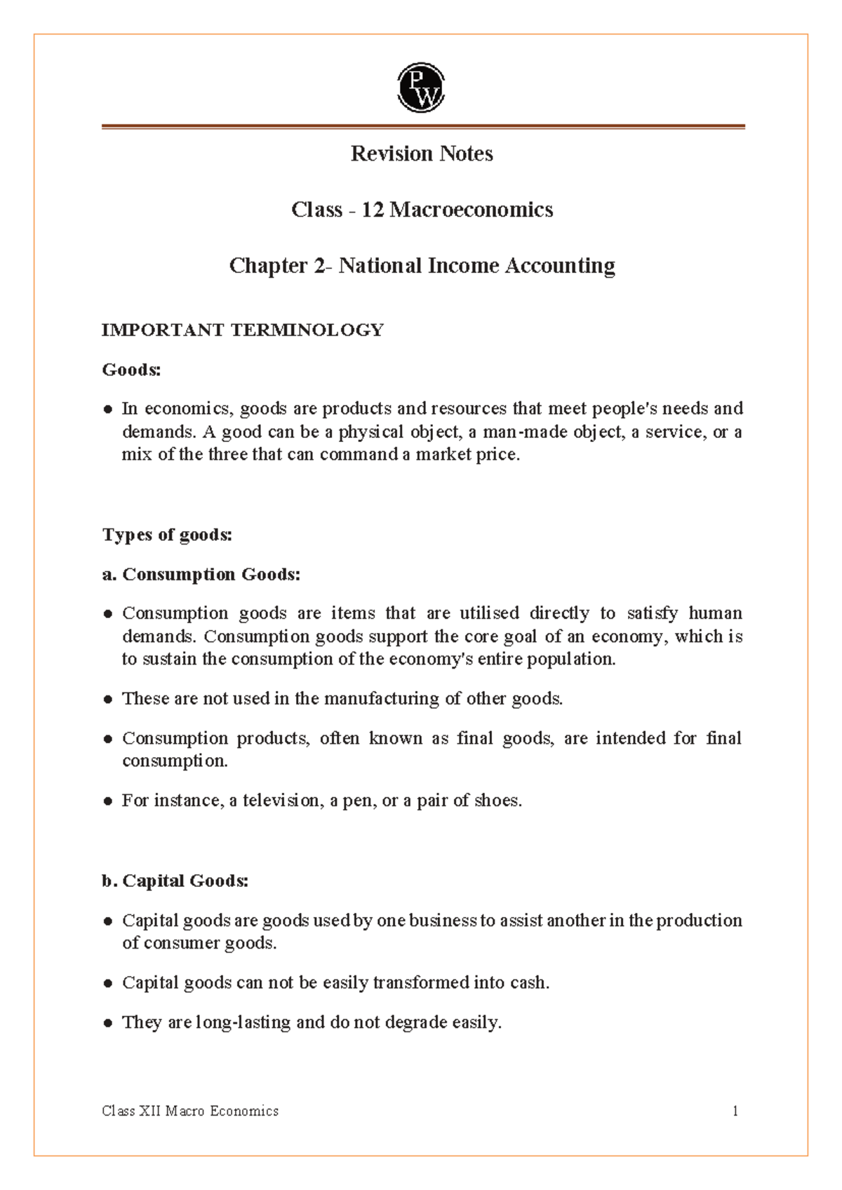 National Income Accounting Class 12 Notes - CBSE Macro Economics - Studocu