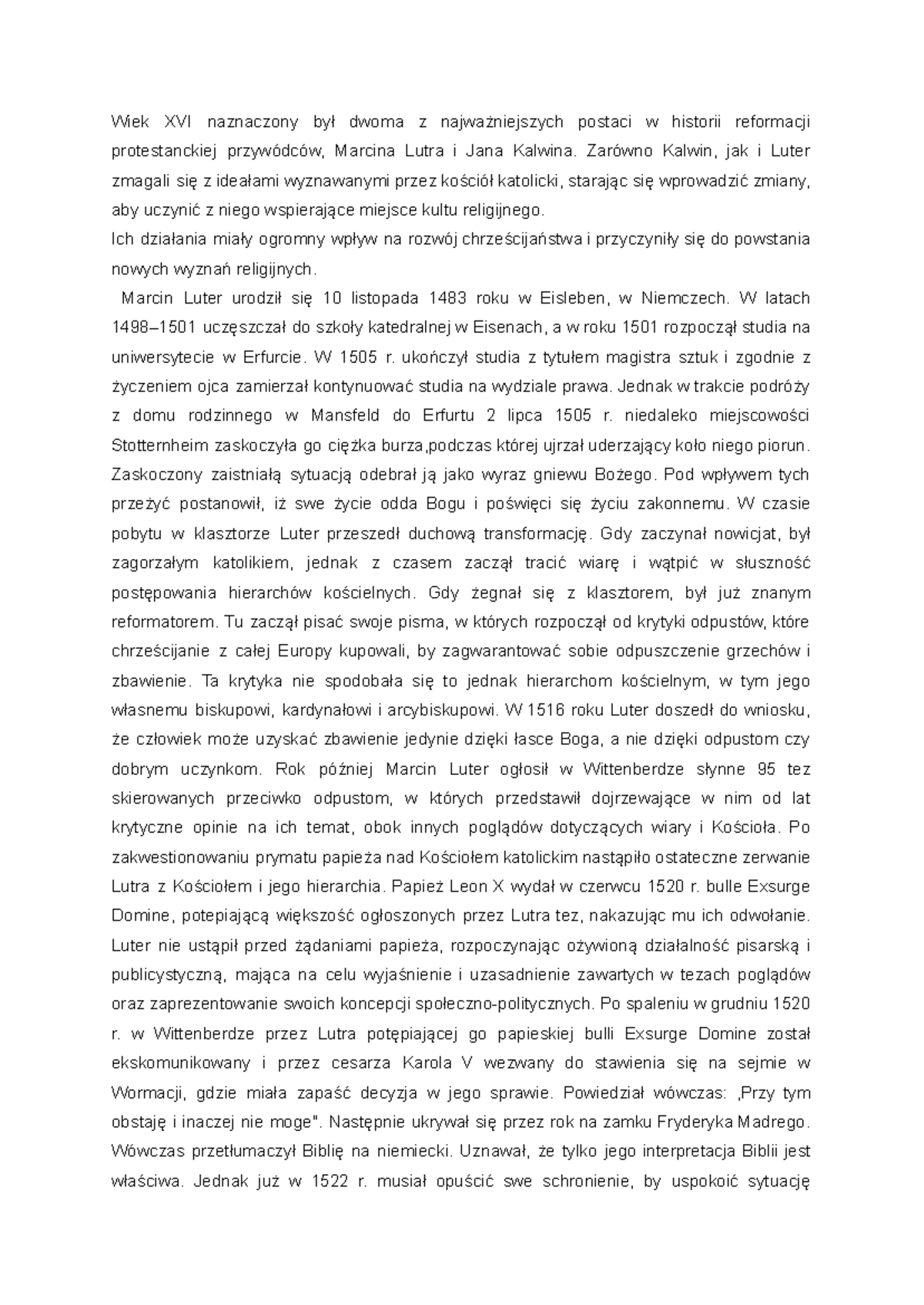 jan kalwin marcin luter - Wiek XVI naznaczony był dwoma z ...