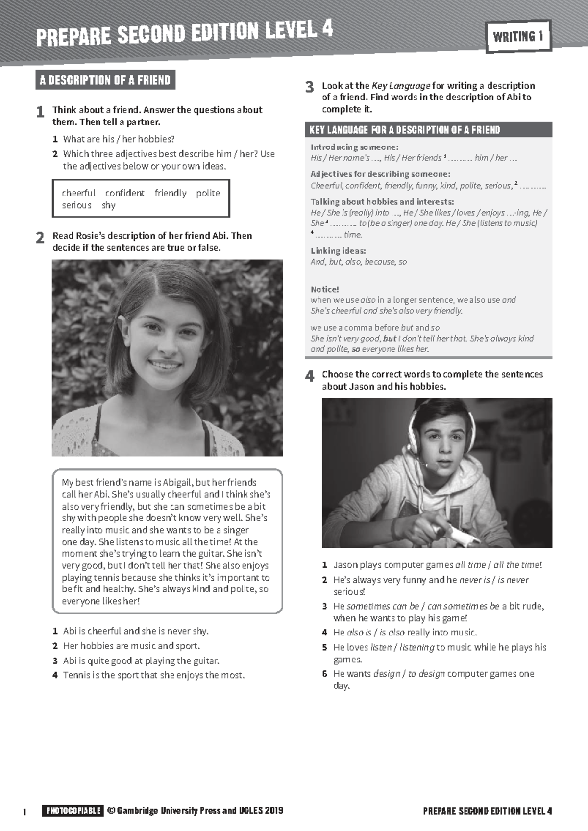 Prepare 4 Writing: Describing a Friend - Studocu