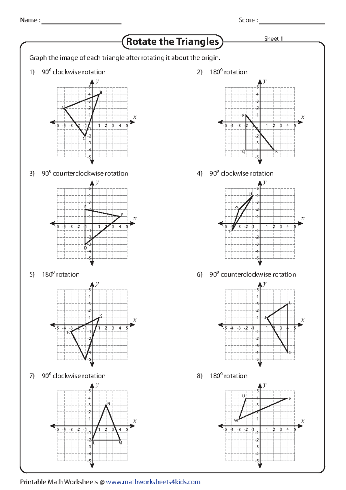 Transformations: Rotating Triangles - Math Worksheet 1-Key - Studocu