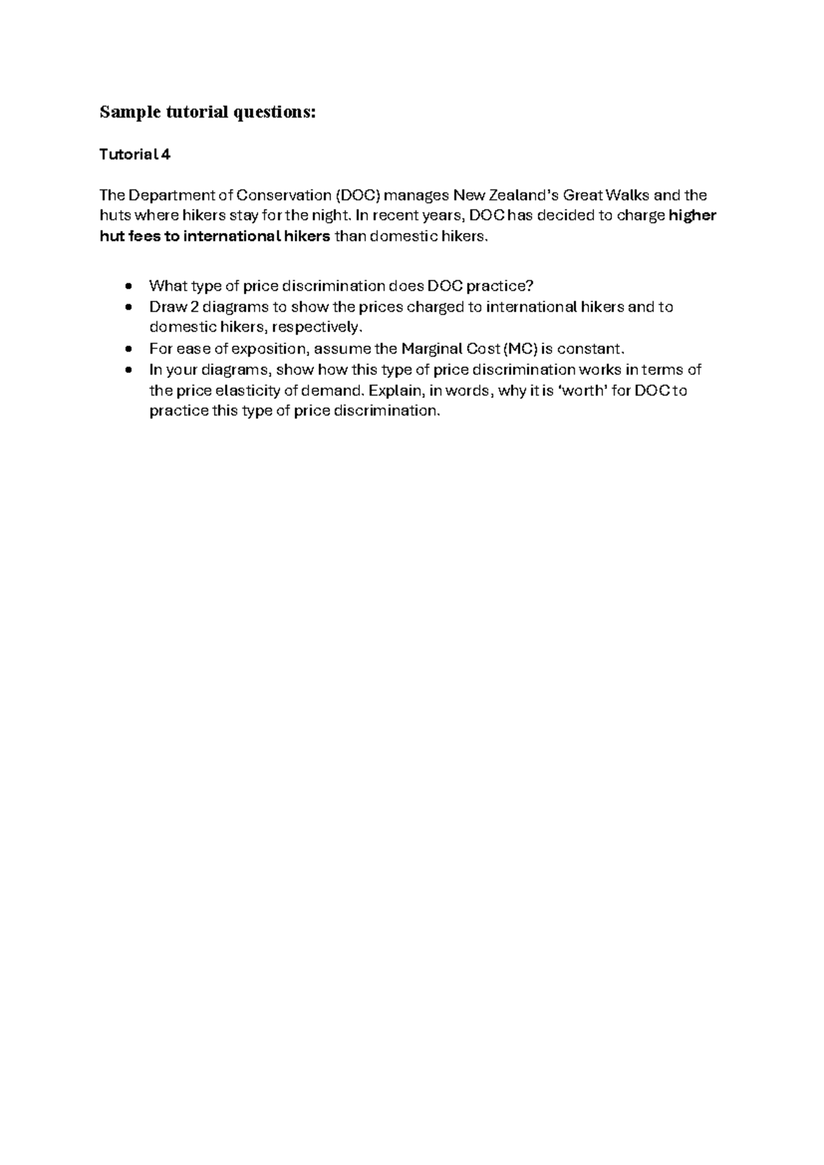 ECON201 Tutorial Questions: Price Discrimination & Utility Analysis ...