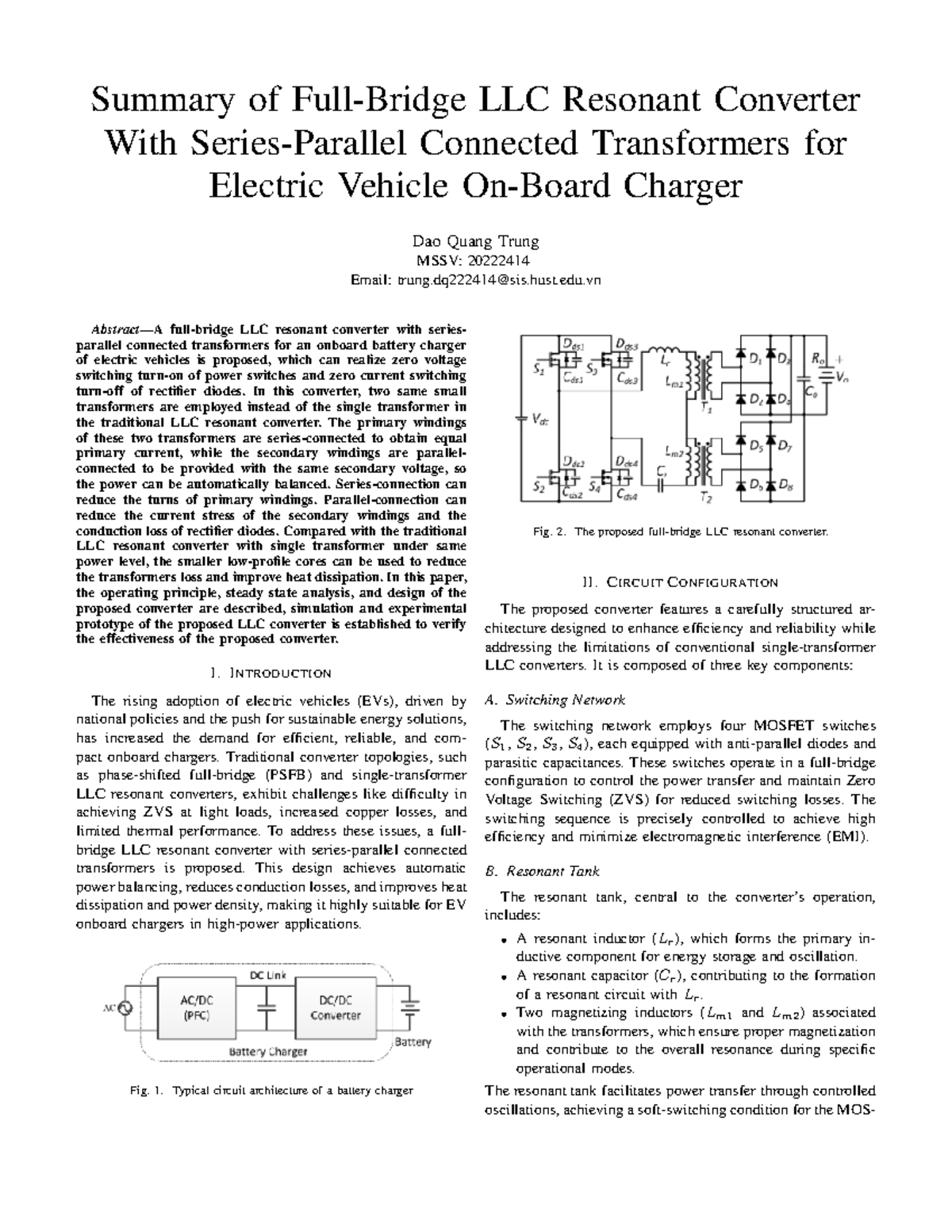 Design of Full-Bridge LLC Converter for EV Chargers - MSSV 20222414 ...