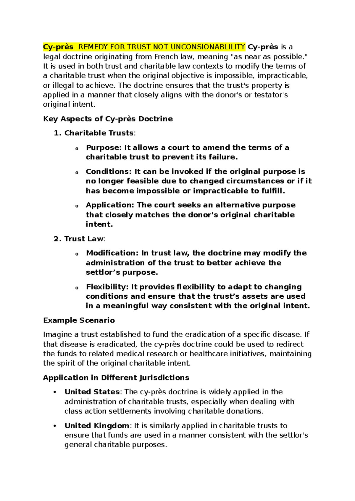 Remedies - Objectivity and Reliability - Cy-près REMEDY FOR TRUST NOT ...