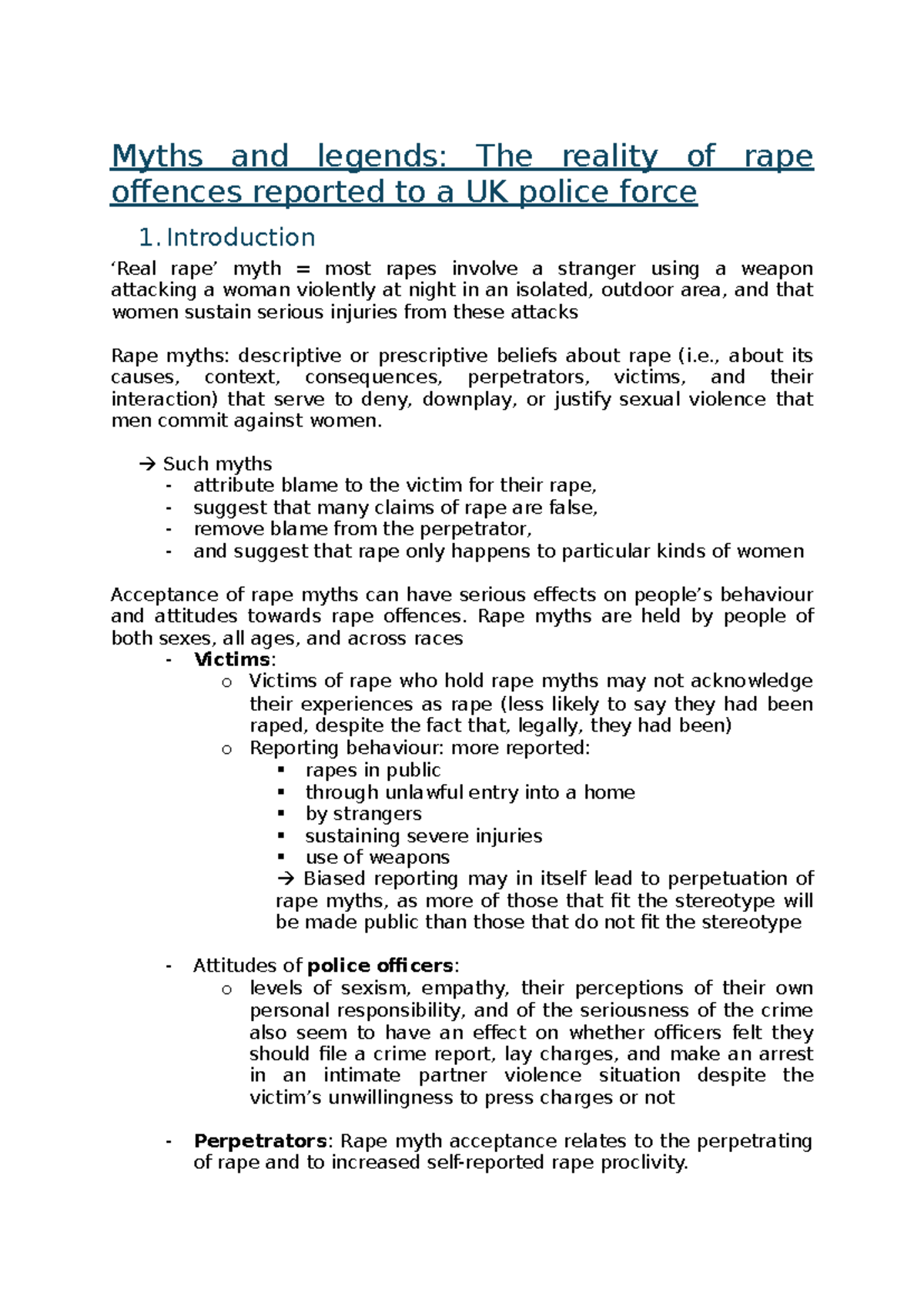 SV Myths and Legends: Examining Rape Offences in UK Police Reports ...