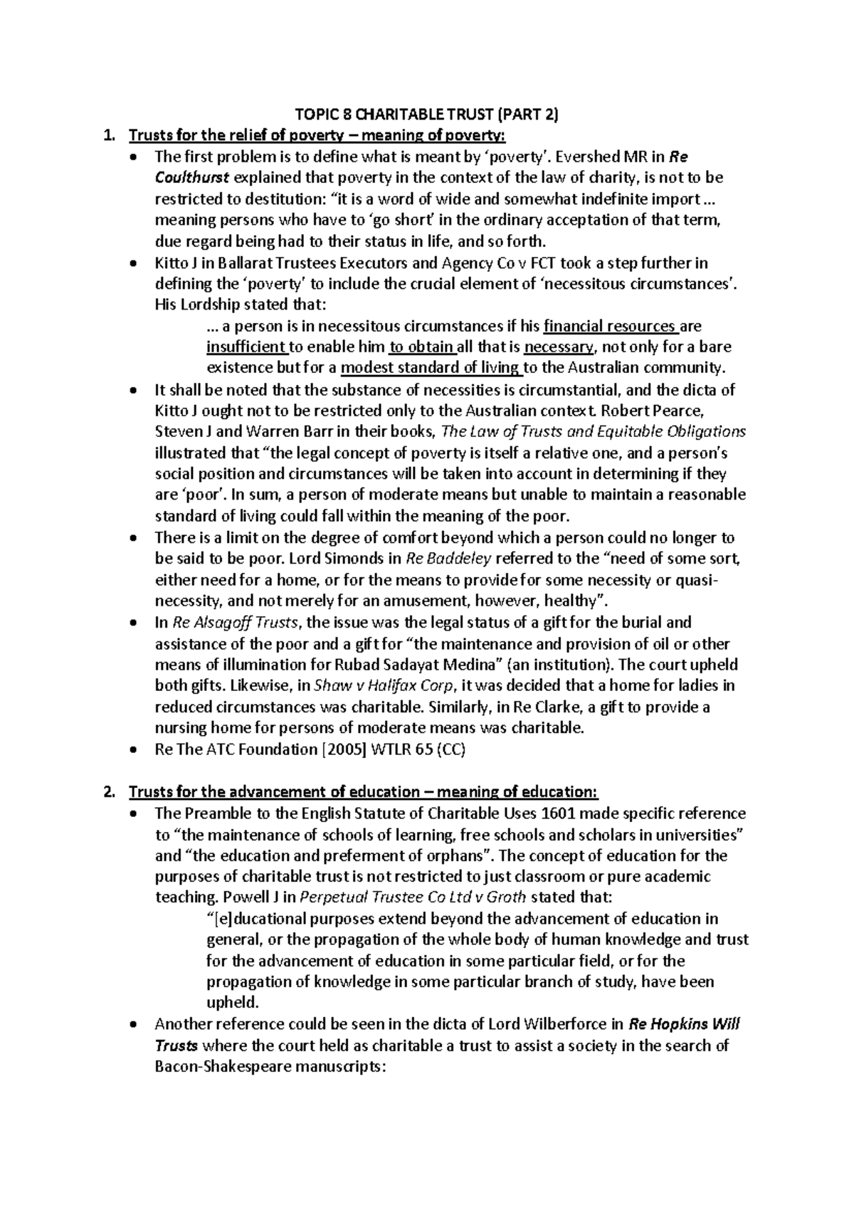 Topic 8: Charitable Trusts – Poverty, Education, Religion & Community ...