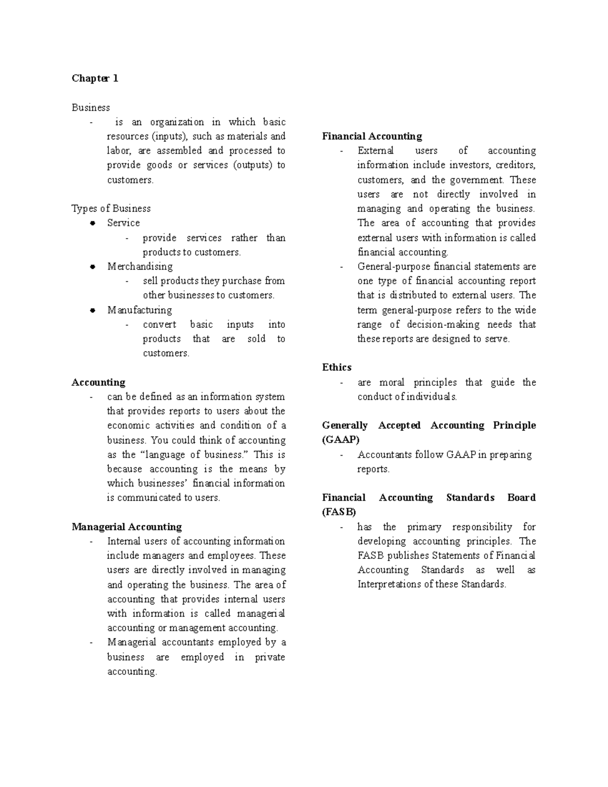 FAR 101: Chapter 1 - Introduction to Business and Accounting Concepts ...