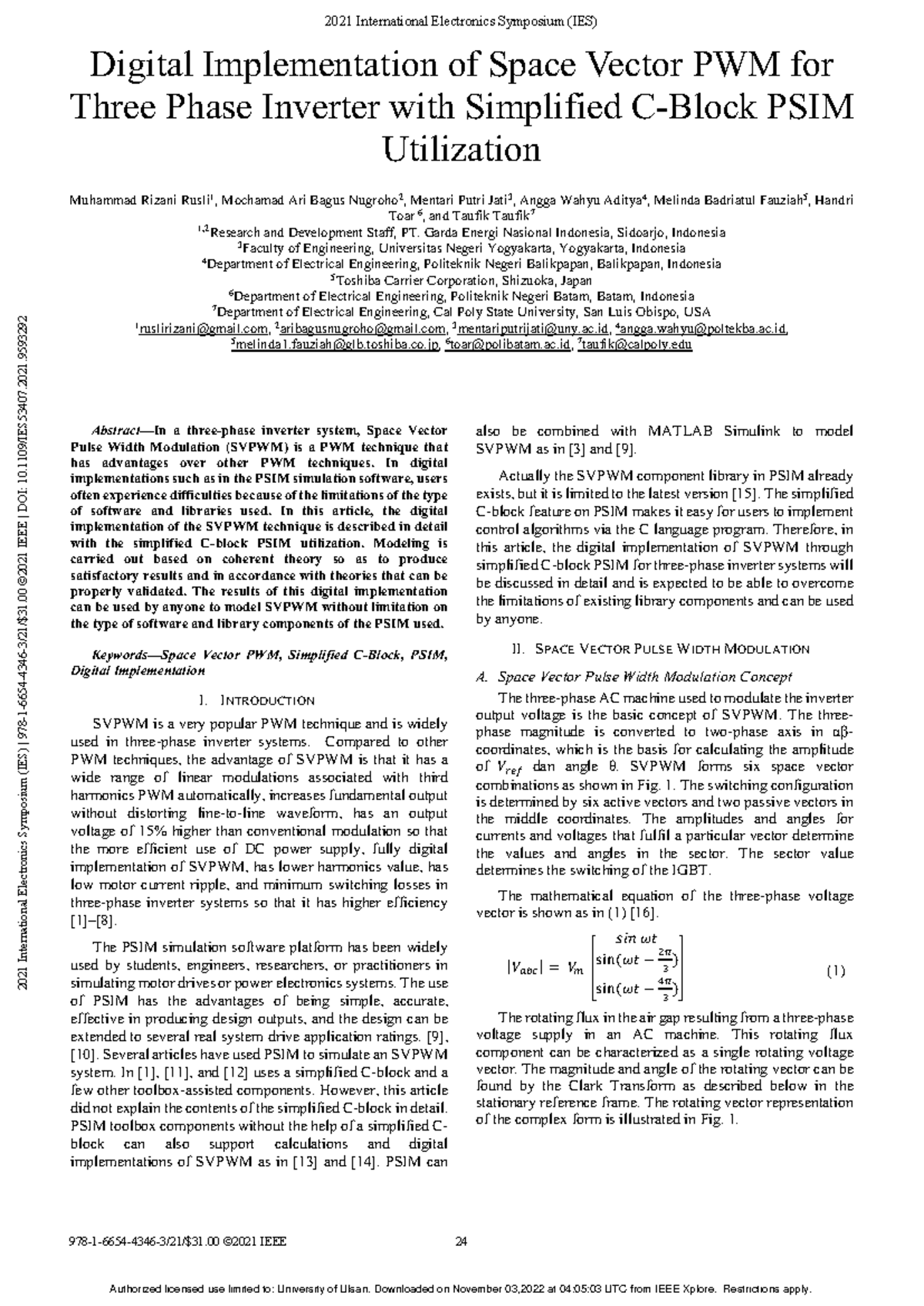 Digital Implementation of Space Vector PWM for Three Phase Inverter ...