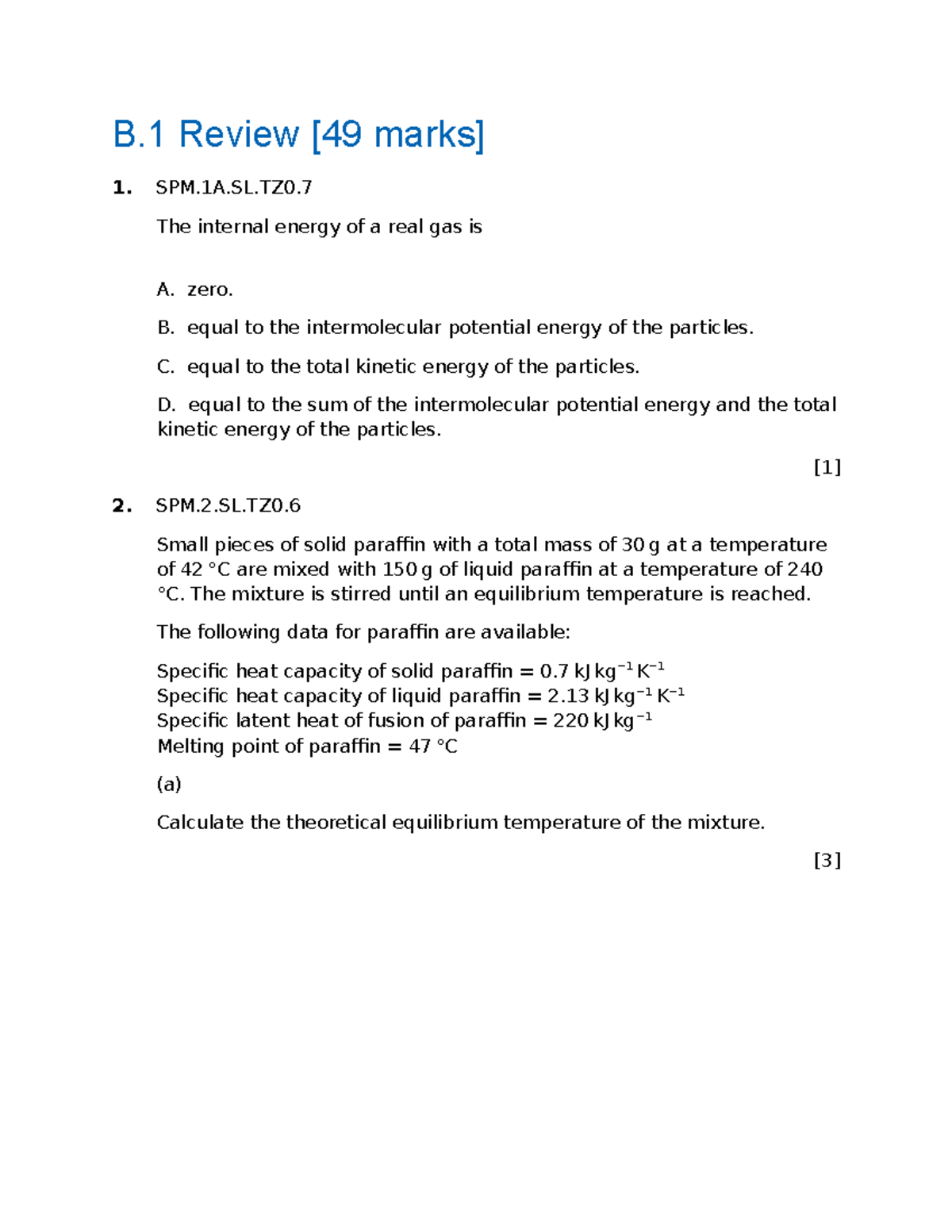 B.1 Review - SPM & EXE Questions on Internal Energy & Heat Transfer ...