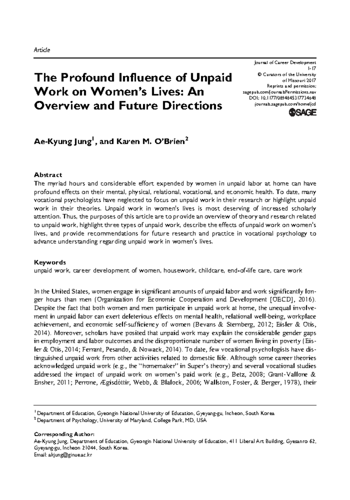 Jung2017 - The Impact of Unpaid Work on Women's Lives: A Comprehensive ...