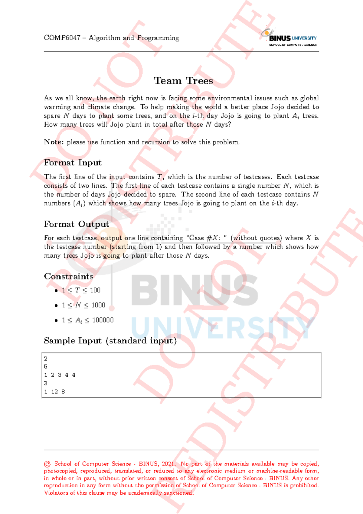 COMP6047 Algorithm & Programming: Tree Planting Recursion Solution ...