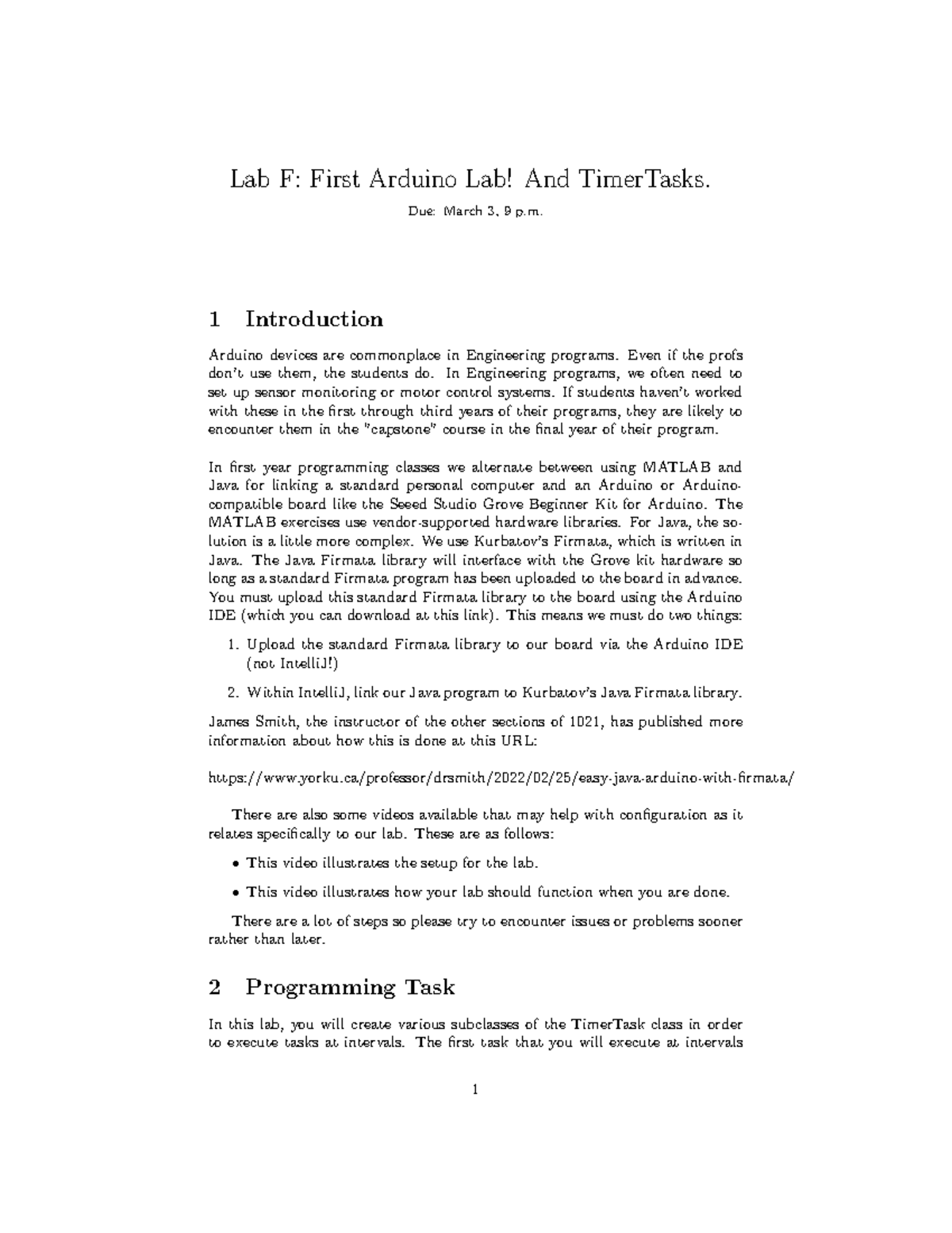 Lab 5 introduction - Lab F: First Arduino Lab! And TimerTasks. Due ...