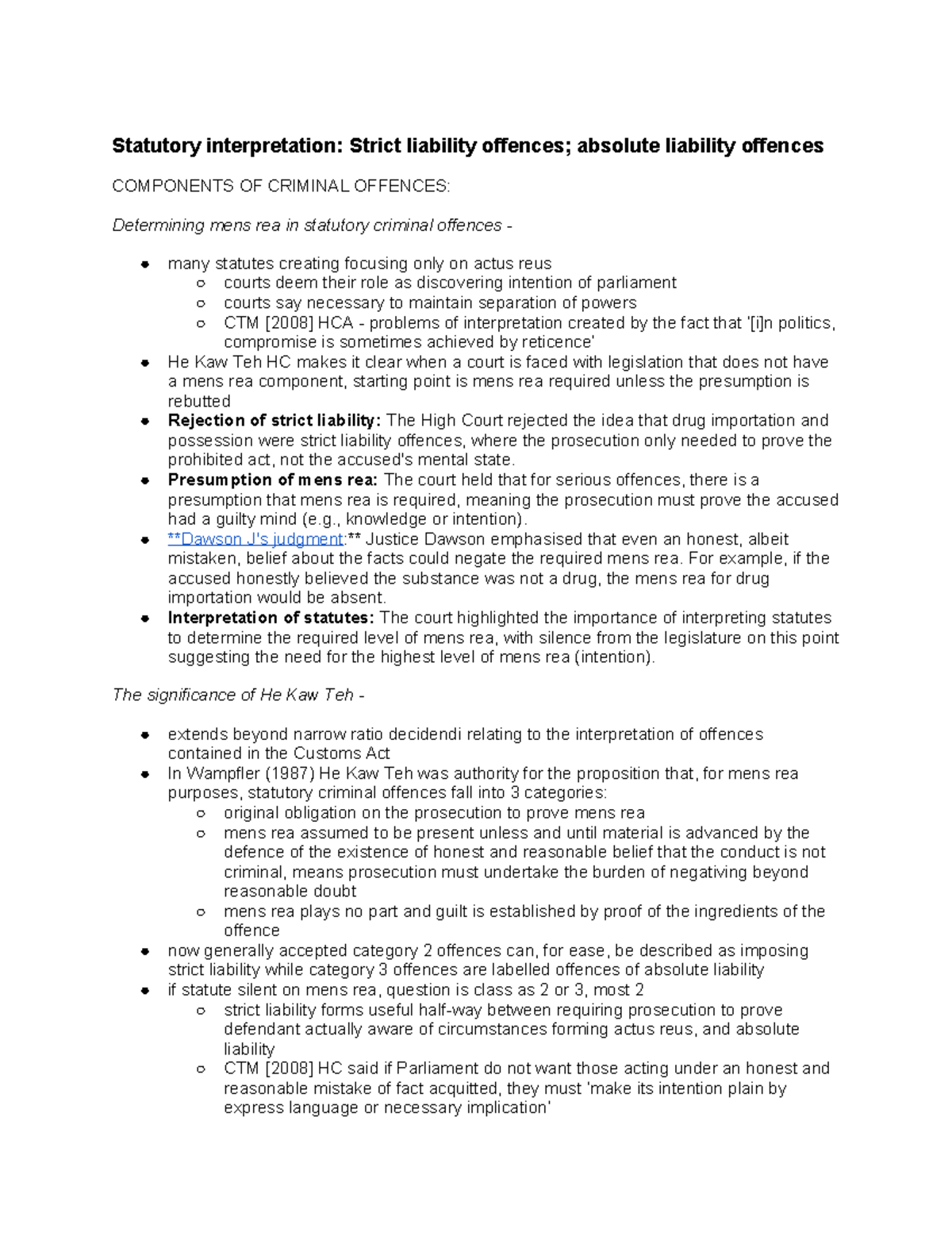 Statutory Interpretation: Strict and Absolute Liability Offences ...