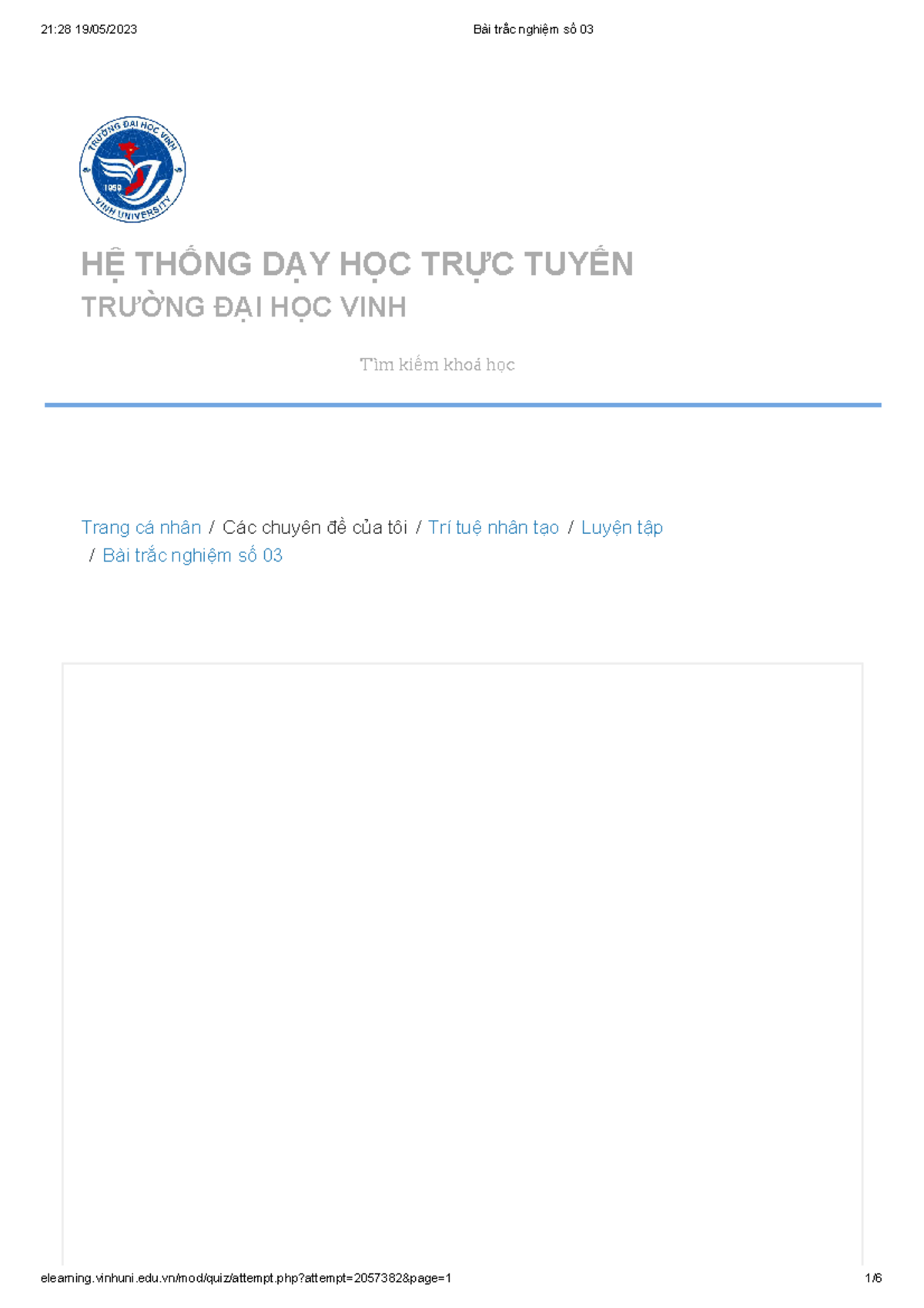 Bài trắc nghiệm số 03p2 - Hệ thống dạy học trực tuyến tại ĐH Vinh - Document Preview
