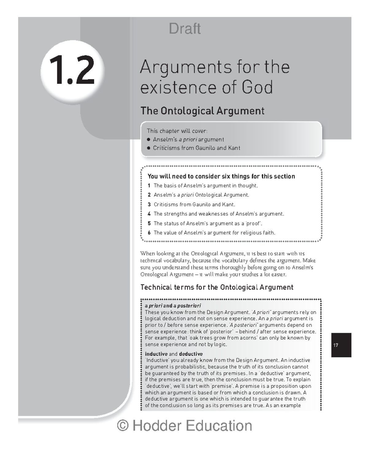 1-2 Arguments for the existence of God The ontological argument - 17 1 ...