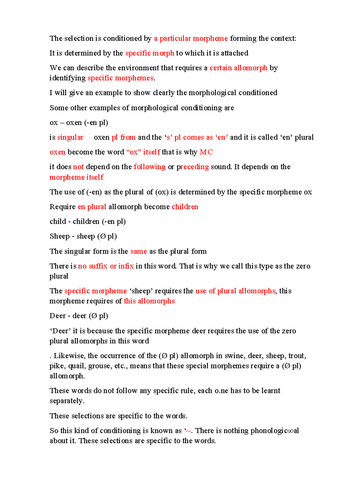 Morphological Conditioning: Examples & Allomorph Selection - Studocu