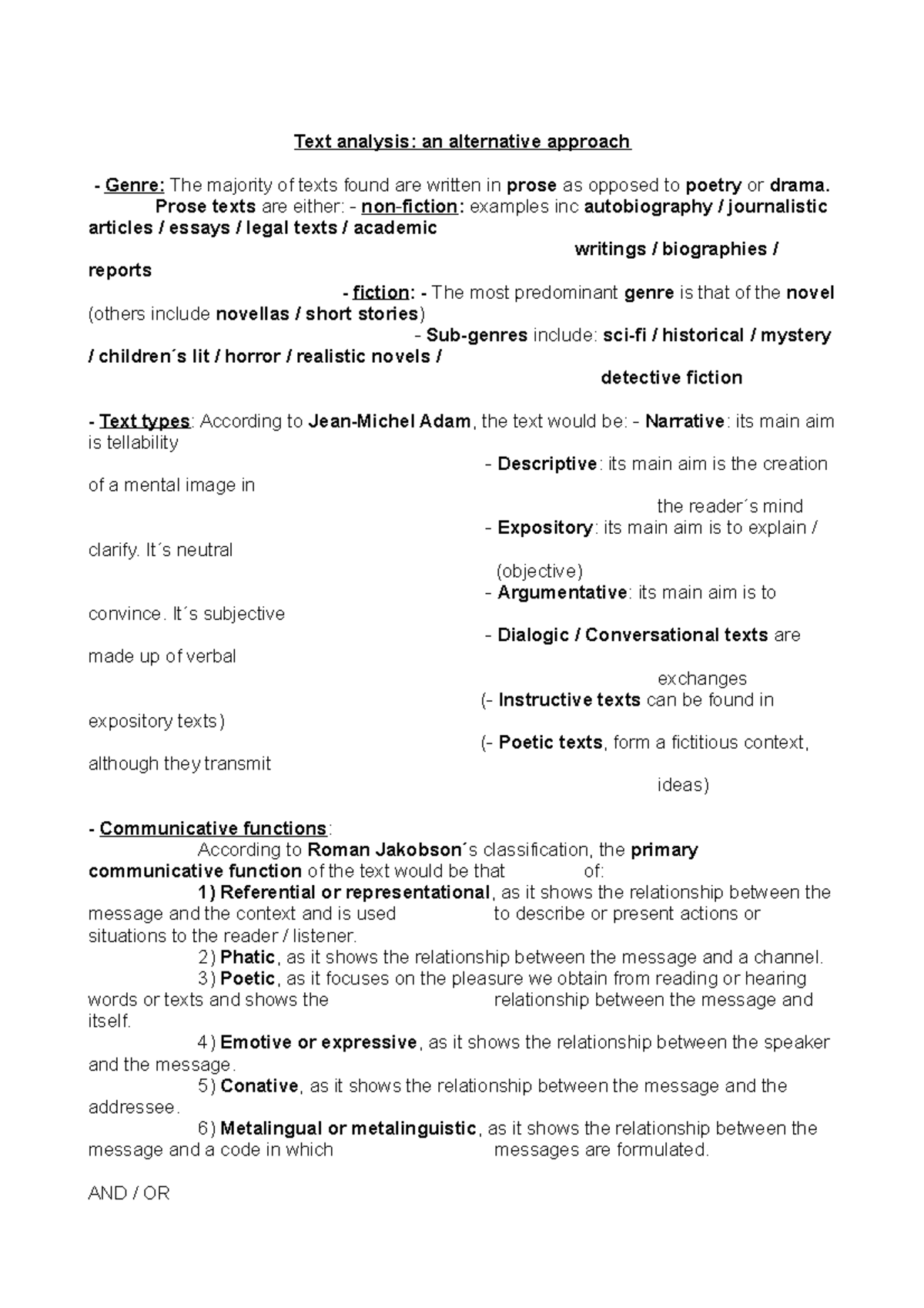 Text Analysis: Alternative Approaches and Communicative Functions - Studocu