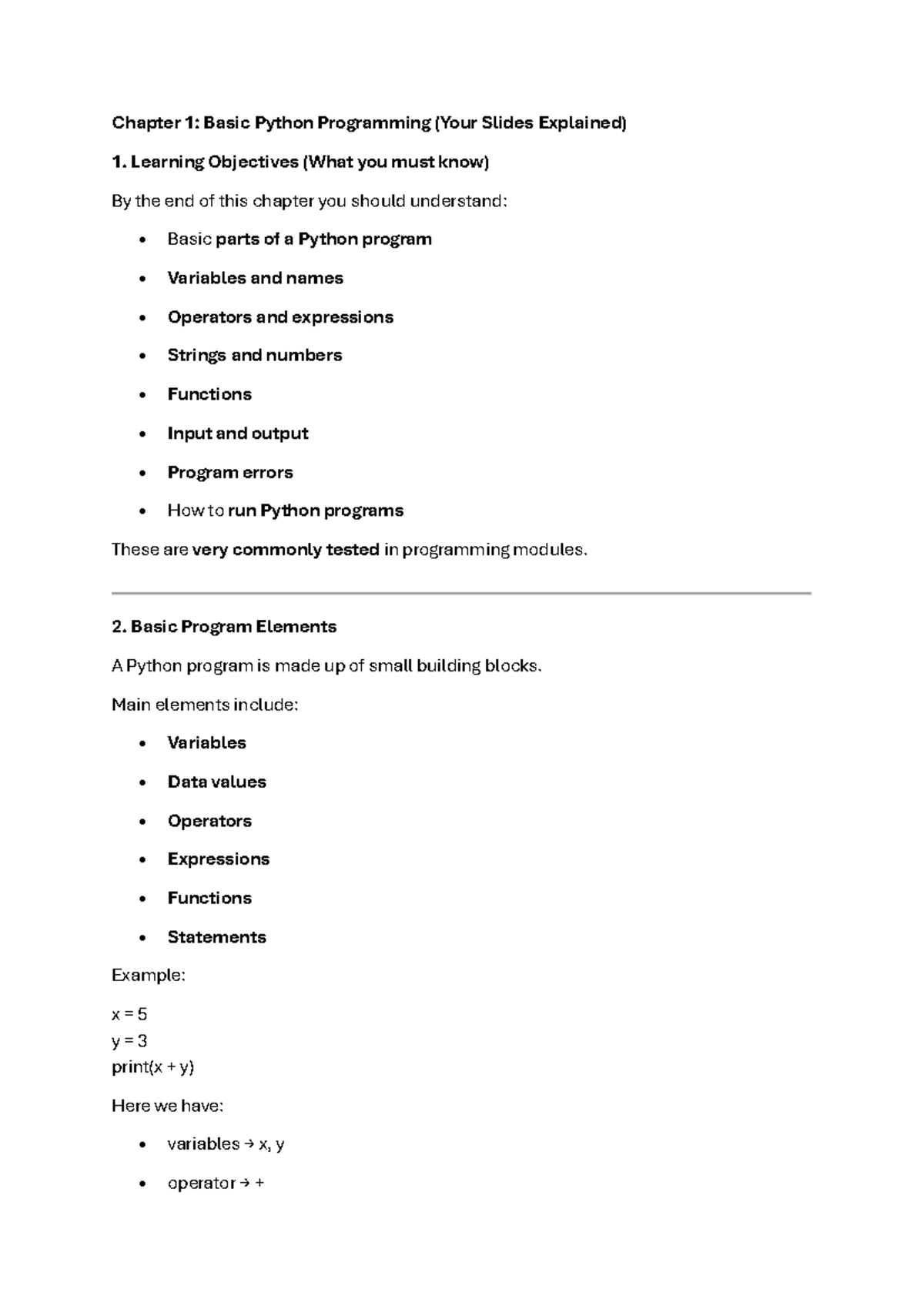 Chapter 1: Basic Python Programming Overview (CS101 Lecture) - Studocu