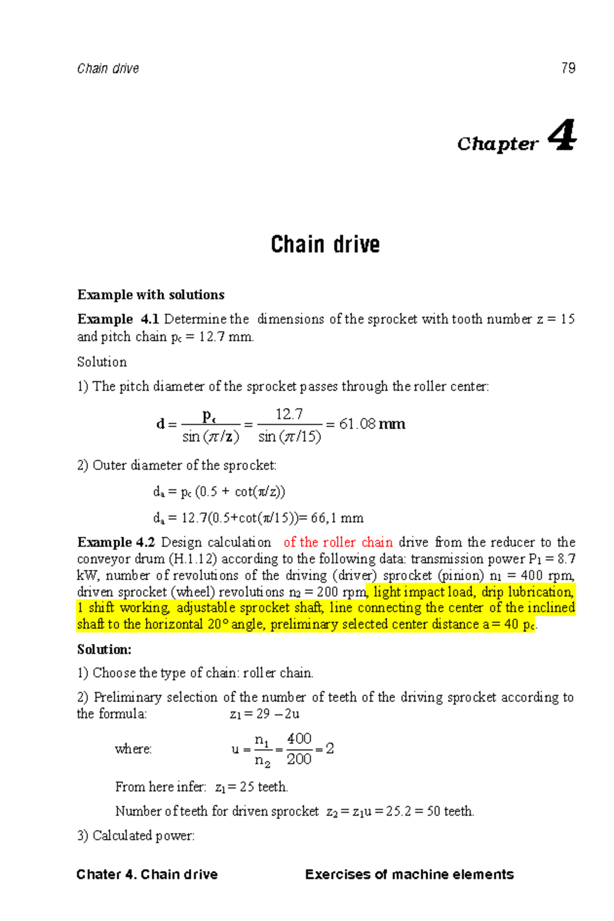 Chain Drive Exercises - Chapter 4 Solutions and Calculations - Studocu