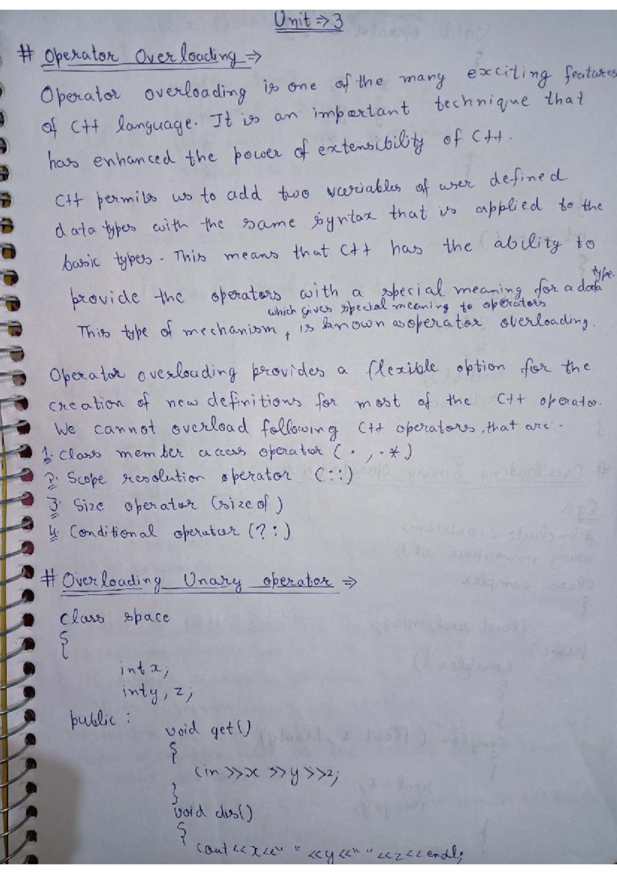 Unit 3 OOP Notes: Understanding Operator Overloading in C++ - Studocu