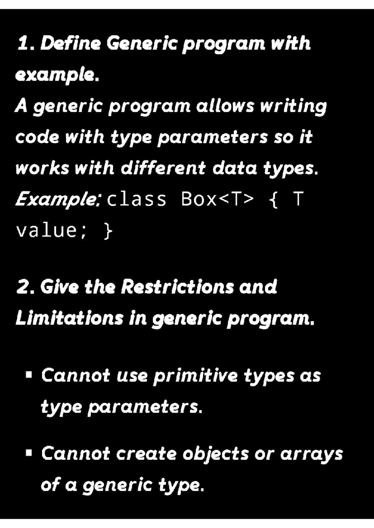 OODP Unit 5: Generics, Event Handling & Mouse Events - 2 Marks Exam ...
