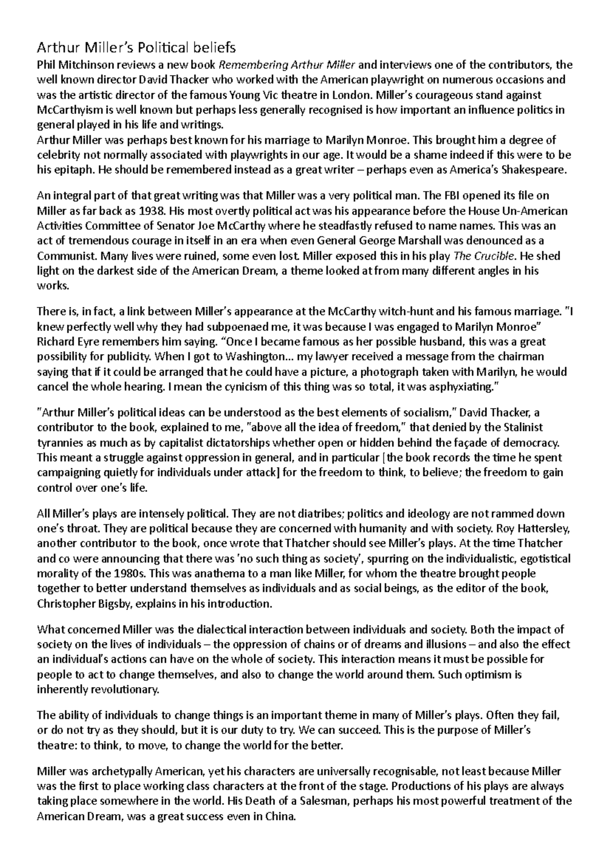 Arthur Miller's Political Beliefs: Insights on Activism and Society ...