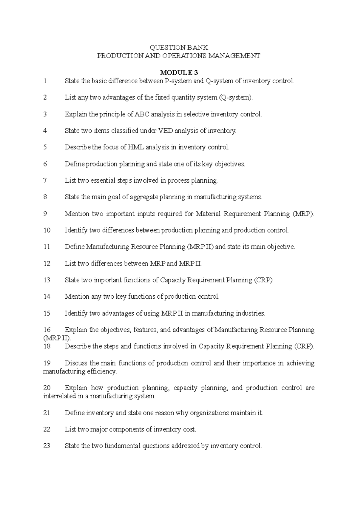 QB POM Module 3 & 4 - Key Concepts in Production & Operations ...